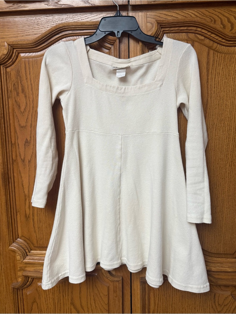 Cream Long-Sleeve Square Neck Swing mini dress/tunic Top